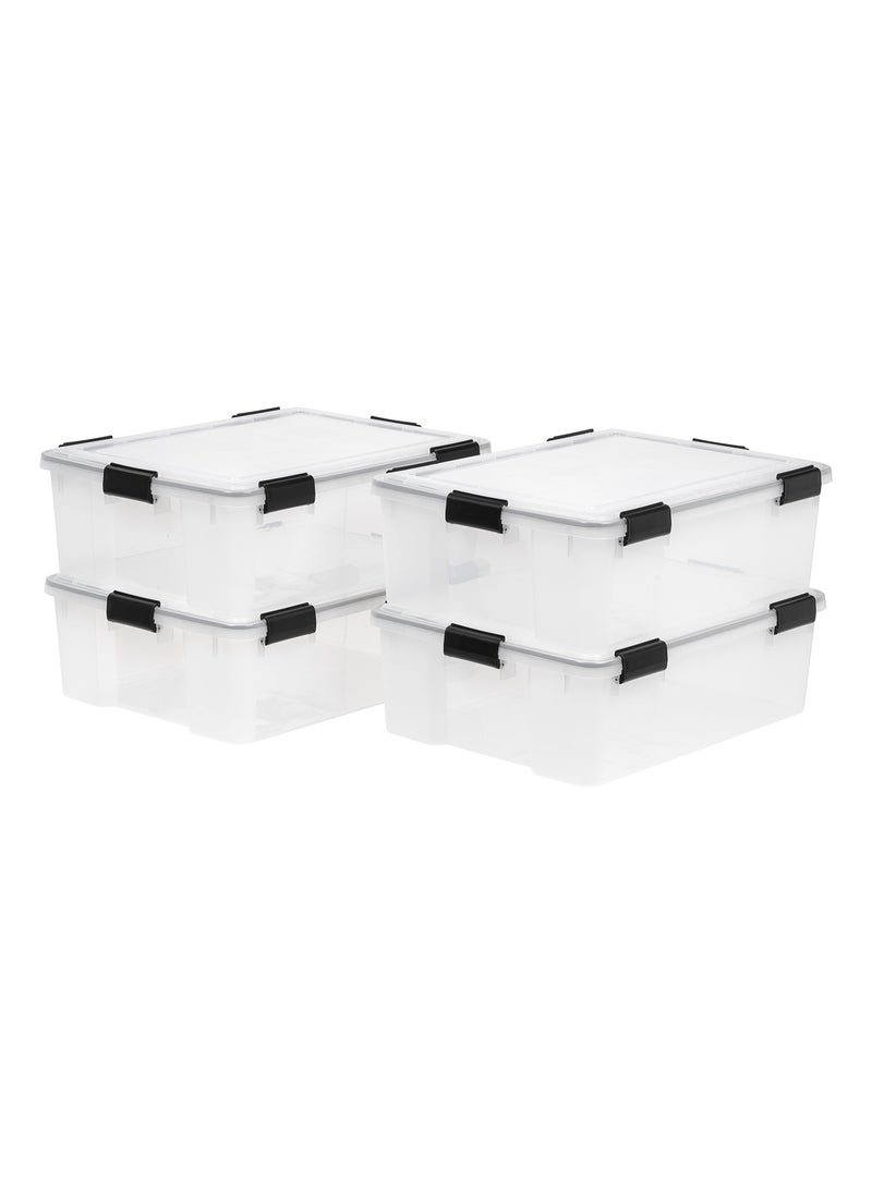 IRIS IRIS USA WeatherPro 41 Qt Storage Bins with Lids 4 Pack BPAFree Plastic Gasket Box with Tight Latch and Seal Stackable Nestable Tote Tub  ClearBlack 