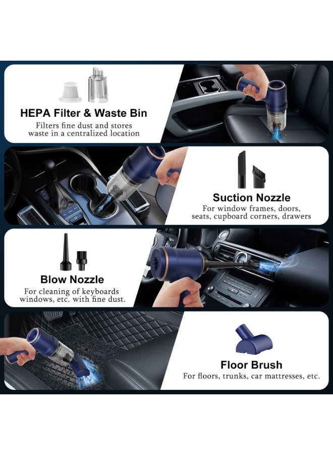 Handheld Car Vacuum Cleaner 9000Pa with Charging Dock, 120W Cordless Vacuum and Air Duster with LED Light, Multi Nozzles for Car Home Office Pet - Image 3