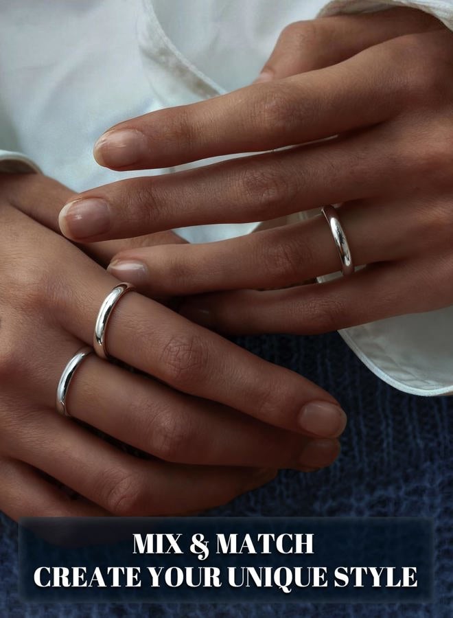 Florideco Stainless Steel Ring for Women Men Wedding Band Simple Pinky Thumb Ring Thick Thin Stacking Rings High Polish Engagement Promise Rings Plain Domed Comfort Fit Size 6 to 10, Stainless Steel - Image 3