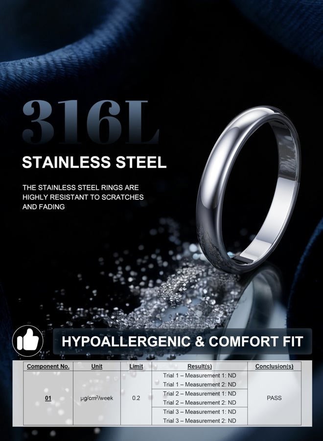 Florideco Stainless Steel Ring for Women Men Wedding Band Simple Pinky Thumb Ring Thick Thin Stacking Rings High Polish Engagement Promise Rings Plain Domed Comfort Fit Size 6 to 10, Stainless Steel - Image 2