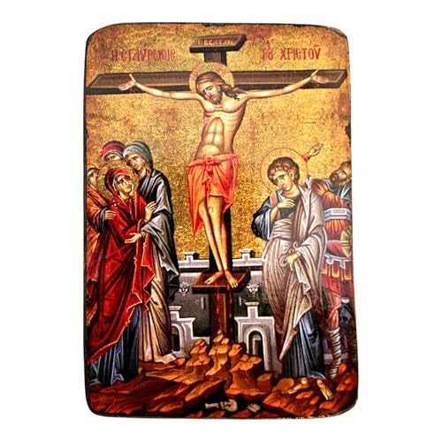 Iconsgr Wooden Greek Christian Orthodox Wood Icon of the Crucifixion A0 - Image 1