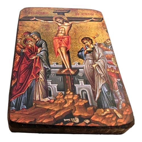 Iconsgr Wooden Greek Christian Orthodox Wood Icon of the Crucifixion A0 - Image 3