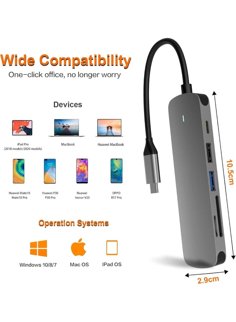 TIGER “USB-C Hub 6-in-1 Multiport Adapter with 4K HDMI Output, USB 3.0 Ports, PD Fast Charging, and SD/TF Card Reader – Compact Type-C Expansion for Laptops, Tablets, and Smart Devices, Perfect for Work, Study, Gaming, and Multimedia Use.” - Image 2