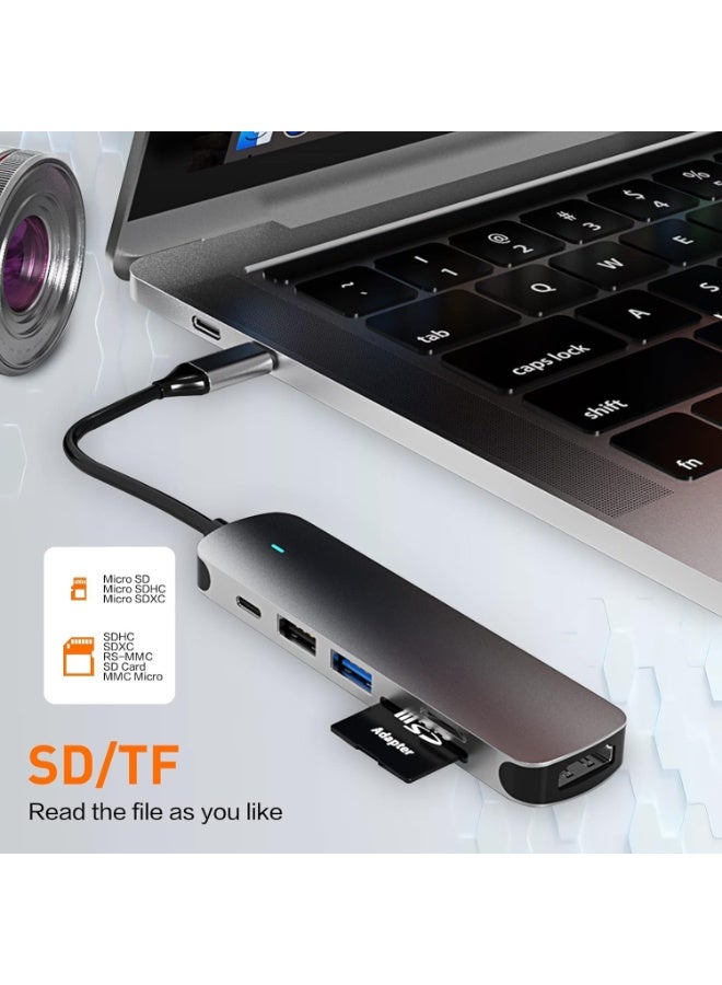 TIGER “USB-C Hub 6-in-1 Multiport Adapter with 4K HDMI Output, USB 3.0 Ports, PD Fast Charging, and SD/TF Card Reader – Compact Type-C Expansion for Laptops, Tablets, and Smart Devices, Perfect for Work, Study, Gaming, and Multimedia Use.” - Image 3