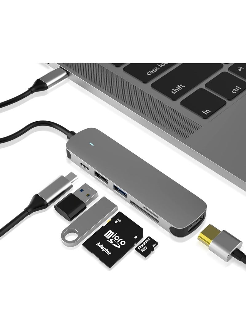 TIGER “USB-C Hub 6-in-1 Multiport Adapter with 4K HDMI Output, USB 3.0 Ports, PD Fast Charging, and SD/TF Card Reader – Compact Type-C Expansion for Laptops, Tablets, and Smart Devices, Perfect for Work, Study, Gaming, and Multimedia Use.” - Image 1