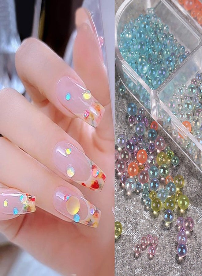 TBRZTR 6 Grids Mermaid Bubble Beads Nail Decoration 3D Aurora Colorful Crystal Glass Bubble Beads Nail Art Supplies Mix Big Small Size Rivet Jewelry Accessories for Women Manicure Supplies DIY Crafts Sequins - Image 2