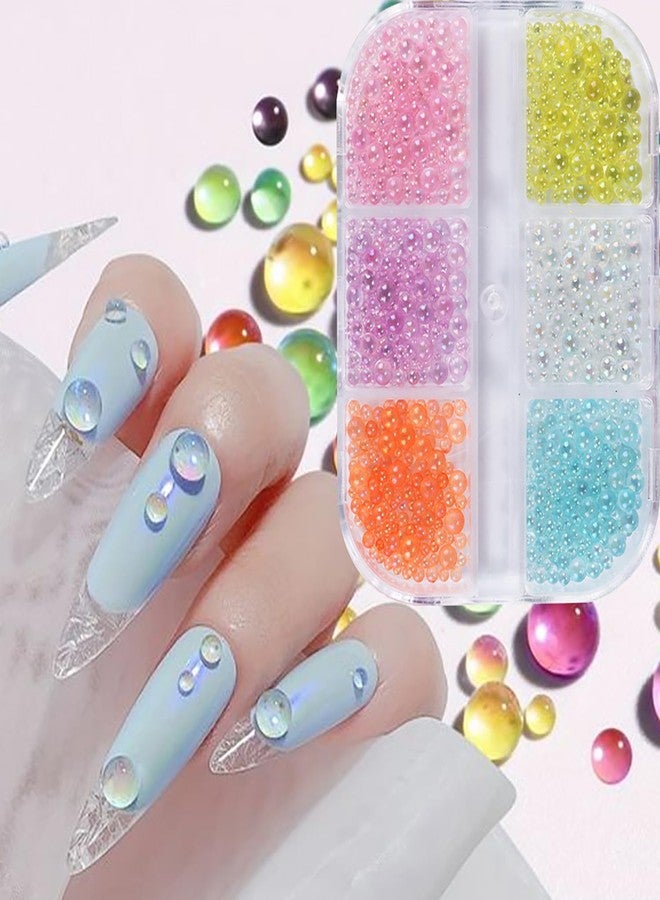 TBRZTR 6 Grids Mermaid Bubble Beads Nail Decoration 3D Aurora Colorful Crystal Glass Bubble Beads Nail Art Supplies Mix Big Small Size Rivet Jewelry Accessories for Women Manicure Supplies DIY Crafts Sequins - Image 1