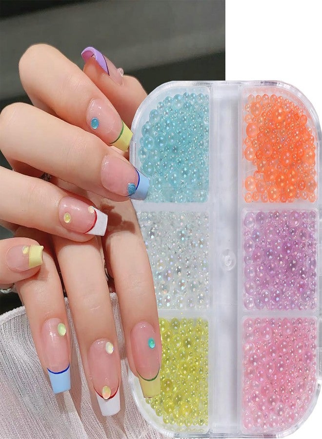 TBRZTR 6 Grids Mermaid Bubble Beads Nail Decoration 3D Aurora Colorful Crystal Glass Bubble Beads Nail Art Supplies Mix Big Small Size Rivet Jewelry Accessories for Women Manicure Supplies DIY Crafts Sequins - Image 4