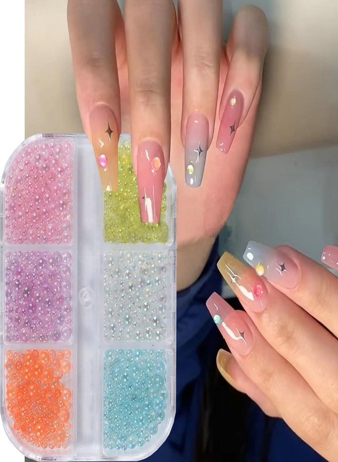TBRZTR 6 Grids Mermaid Bubble Beads Nail Decoration 3D Aurora Colorful Crystal Glass Bubble Beads Nail Art Supplies Mix Big Small Size Rivet Jewelry Accessories for Women Manicure Supplies DIY Crafts Sequins - Image 3
