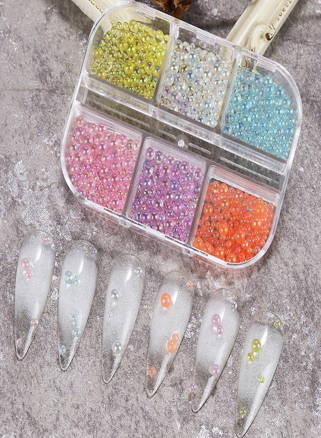TBRZTR 6 Grids Mermaid Bubble Beads Nail Decoration 3D Aurora Colorful Crystal Glass Bubble Beads Nail Art Supplies Mix Big Small Size Rivet Jewelry Accessories for Women Manicure Supplies DIY Crafts Sequins - Image 5
