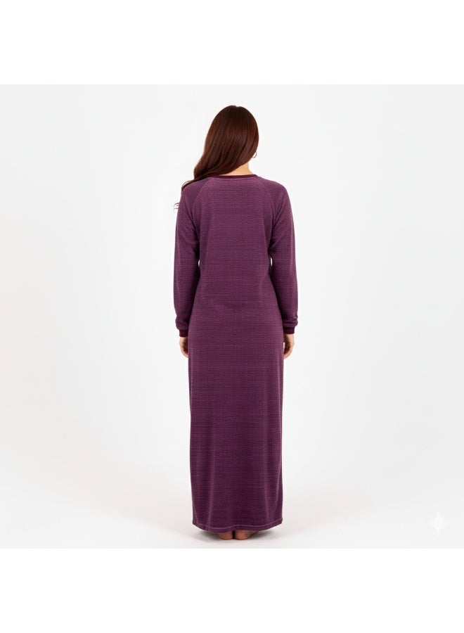 زيكوتكس  دفء وأناقة منزلية: جلابية شتوية طويلة من القطيفة الفاخرة بلون بنفسجي ملكي - Image 3