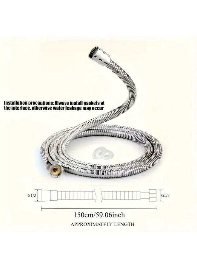 Stainless Steel Shower Hose 59.06 Inch Silver Universal Water Heater Outlet Pipe Flexible Coil Design Corrosion Resistant Bathroom Tub Connector Enhanced Water Flow Durable - Image 3