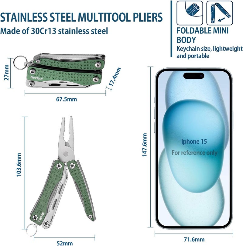Nextool EDC Keychain Multitool, 10 in 1 Mini Pocket Knife Multi Tool with Needlenose Pliers, Scissors, Mini Useful Cool Gadgets for Men, Father's Day Gifts from Daughter-Green - Image 2