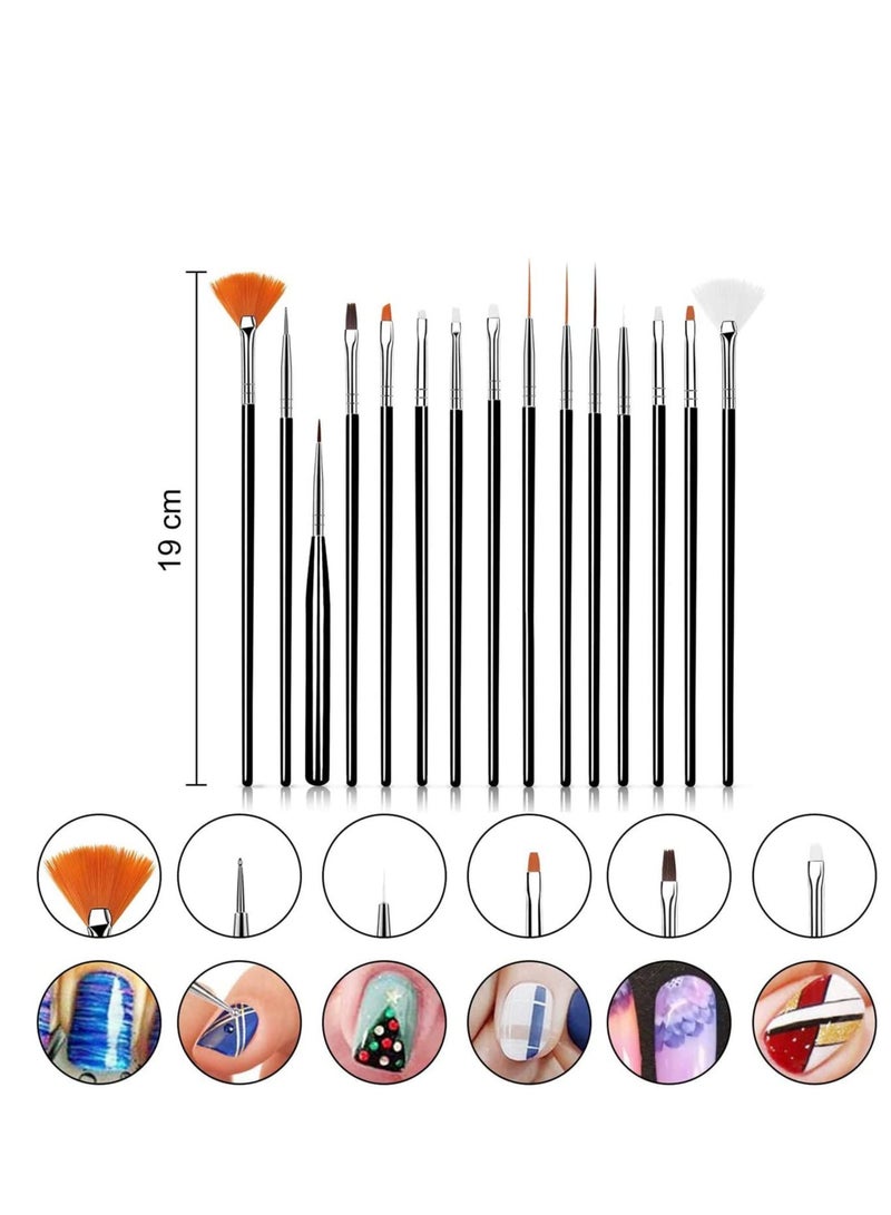 15pcs Nail Art Brushes- Professional Nail Art Brushes- Sable Nail Art Brush Pen, Detailer, Liner, Brush Dotting Tool Nail Art Brush Professional Nail Art Brush Set - Image 2
