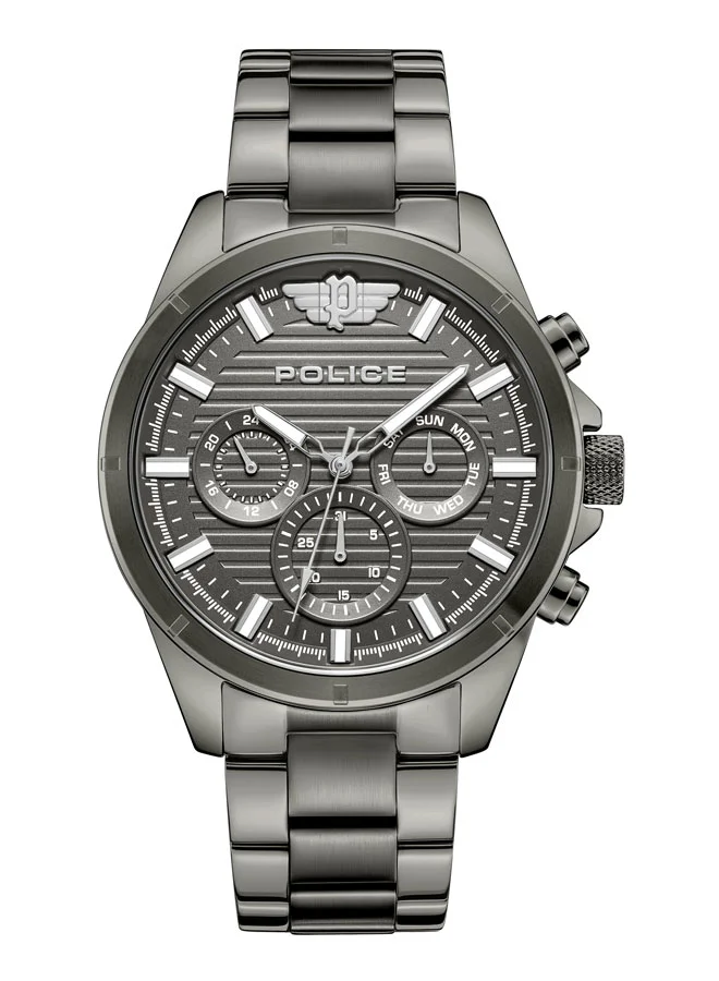 POLICE Men's Malawi 45mm Multifunction Watch with Charcoal Dial & 316L Stainless Steel Bracelet