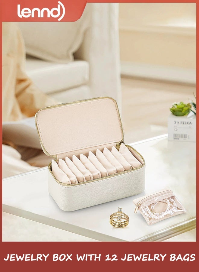 LENND Travel Jewelry Case,Jewelry Box with 12 Velvet Jewelry Pouch Jewelry Travel Organizer for Women Girl Jewelry Case Necklace Rings Earrings Bags Wedding Gifts - Image 1