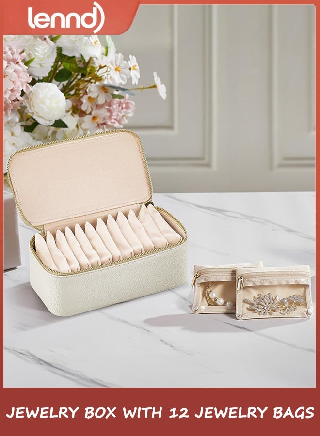 LENND Travel Jewelry Case,Jewelry Box with 12 Velvet Jewelry Pouch Jewelry Travel Organizer for Women Girl Jewelry Case Necklace Rings Earrings Bags Wedding Gifts - Image 2