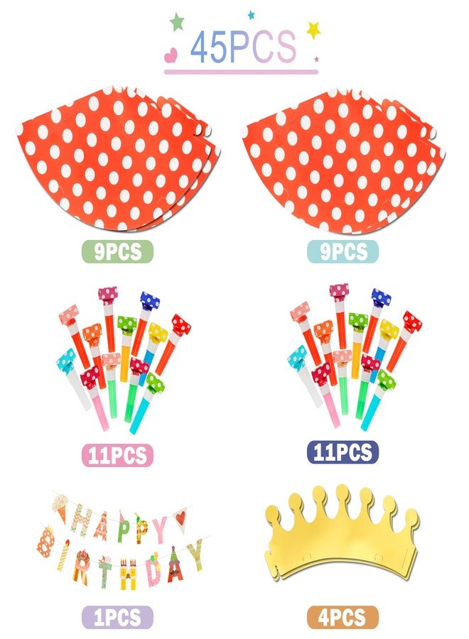 Exacoo 45Pcs Birthday Hat Set Includes 22Pcs Adorable Mini Party Cone Hats,22Pcs Party Noisemakers Whistles,1 Pc Multicolor Banner Party Decorations for Boys Girls Photo Props Class Celebrations - Image 2