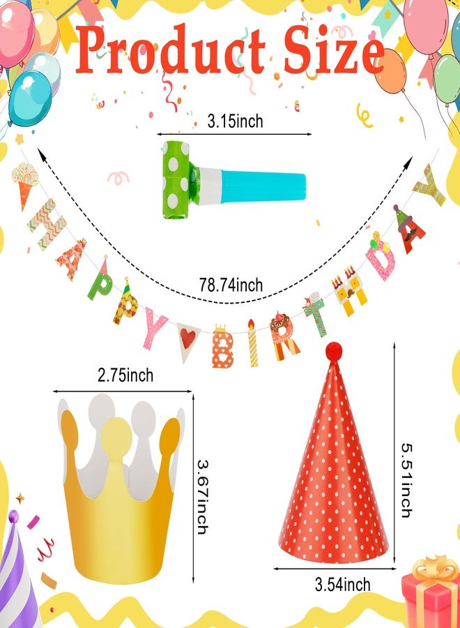 Exacoo 45Pcs Birthday Hat Set Includes 22Pcs Adorable Mini Party Cone Hats,22Pcs Party Noisemakers Whistles,1 Pc Multicolor Banner Party Decorations for Boys Girls Photo Props Class Celebrations - Image 3