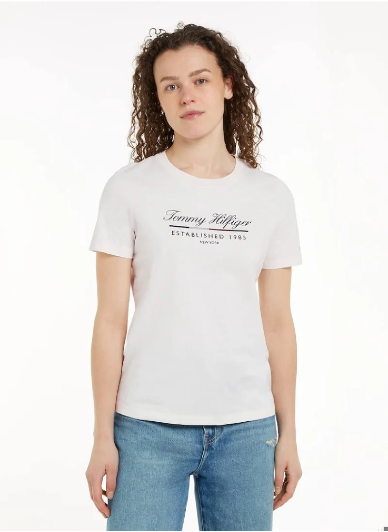 TOMMY HILFIGER Women's Regular Fit Crew Neck T-Shirt, White - Cotton