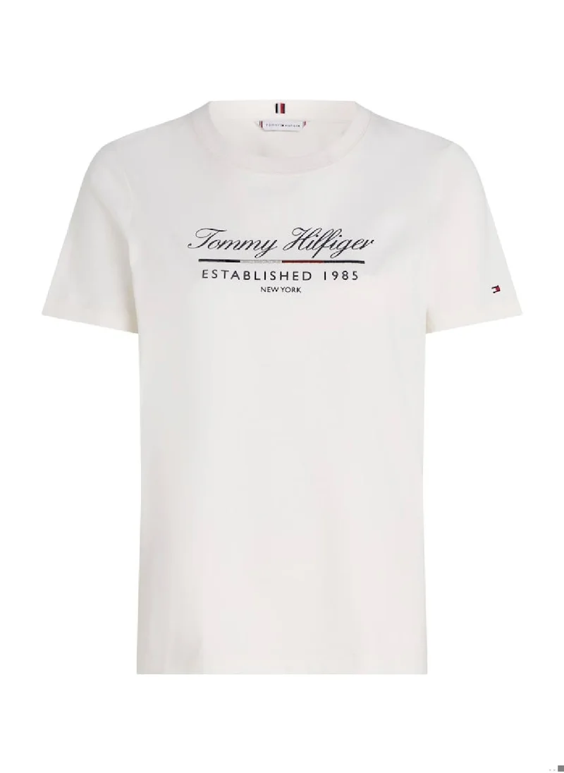 TOMMY HILFIGER Women's Regular Fit Crew Neck T-Shirt, White - Cotton