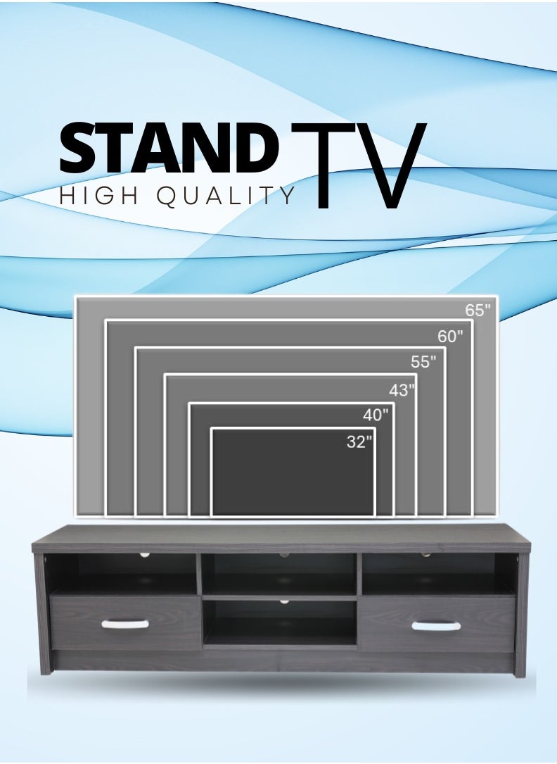 AFT - Slim Minimalist Design TV Cabinet/-Table / Mid Century Modern Design TV Cabinet / Table / stand with Two Drawers, Perfect for Modern Living Rooms and Entertainment Spaces, Ideal for Home Theaters and Media Rooms, Offering Stylish Storage Solutions for TVs Up to 65 Inches. Rustic Farmhouse TV Cabinet with Two Drawers, Perfect for Adding Charm to Any Home Décor.  (Dark Wangi brown) Arfan - Image 1