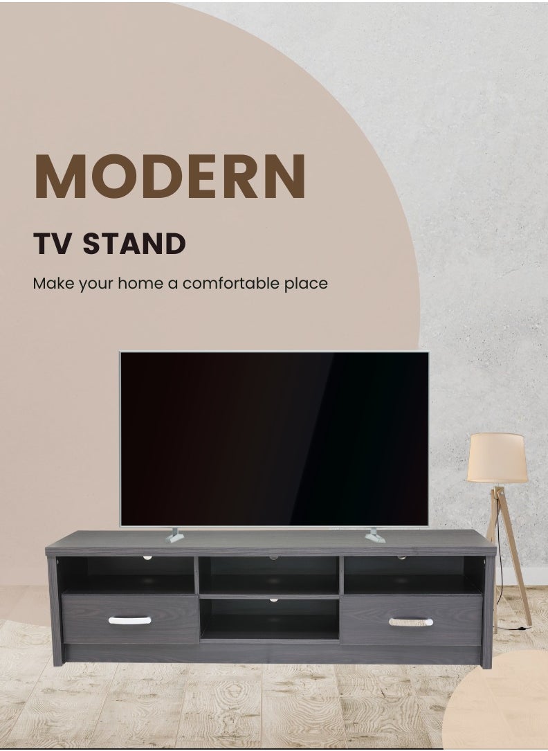 AFT - Slim Minimalist Design TV Cabinet/-Table / Mid Century Modern Design TV Cabinet / Table / stand with Two Drawers, Perfect for Modern Living Rooms and Entertainment Spaces, Ideal for Home Theaters and Media Rooms, Offering Stylish Storage Solutions for TVs Up to 65 Inches. Rustic Farmhouse TV Cabinet with Two Drawers, Perfect for Adding Charm to Any Home Décor.  (Dark Wangi brown) Arfan - Image 1