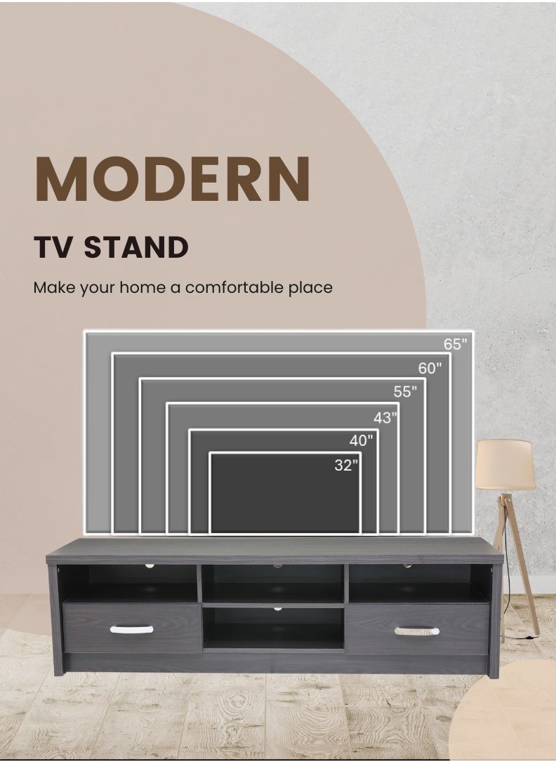 AFT - Slim Minimalist Design TV Cabinet/-Table / Mid Century Modern Design TV Cabinet / Table / stand with Two Drawers, Perfect for Modern Living Rooms and Entertainment Spaces, Ideal for Home Theaters and Media Rooms, Offering Stylish Storage Solutions for TVs Up to 65 Inches. Rustic Farmhouse TV Cabinet with Two Drawers, Perfect for Adding Charm to Any Home Décor.  (Dark Wangi brown) Arfan - Image 1
