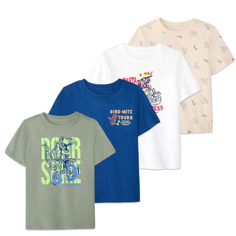 Garanimals Baby & Toddler Boy Dino Tees - Short Sleeve Tees - Kid's Casual Crew Neck - Size 3T - Dark Green, Light Beige, Navy Blue, White - 4 Pack - Image 1