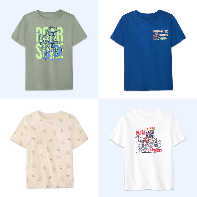 Garanimals Baby & Toddler Boy Dino Tees - Short Sleeve Tees - Kid's Casual Crew Neck - Size 3T - Dark Green, Light Beige, Navy Blue, White - 4 Pack - Image 5