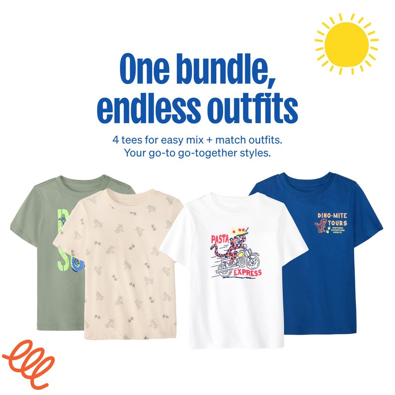 Garanimals Baby & Toddler Boy Dino Tees - Short Sleeve Tees - Kid's Casual Crew Neck - Size 3T - Dark Green, Light Beige, Navy Blue, White - 4 Pack - Image 4
