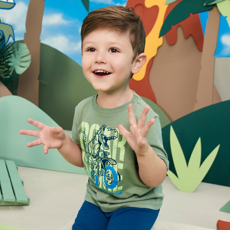 Garanimals Baby & Toddler Boy Dino Tees - Short Sleeve Tees - Kid's Casual Crew Neck - Size 3T - Dark Green, Light Beige, Navy Blue, White - 4 Pack - Image 2