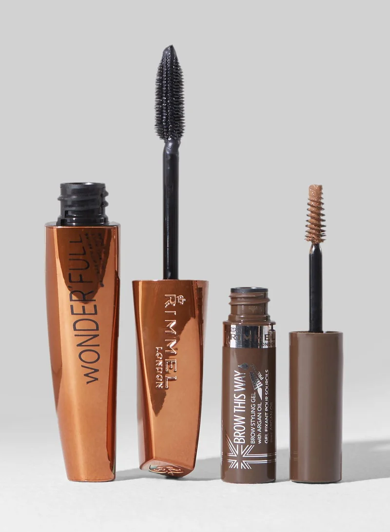 RIMMEL LONDON Brow This Way Eyebrow Gel + Wonder'full Mascara With Argan Oil Cosmetic Set