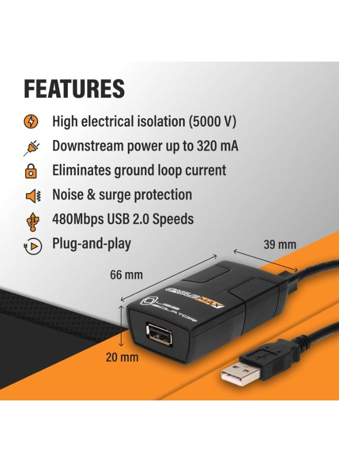 Cablemax USB 2.0 Isolator - Hi-Speed 480Mbps, Surge Protection, No Drivers Needed - Plug & Protect Your Investment - Image 3