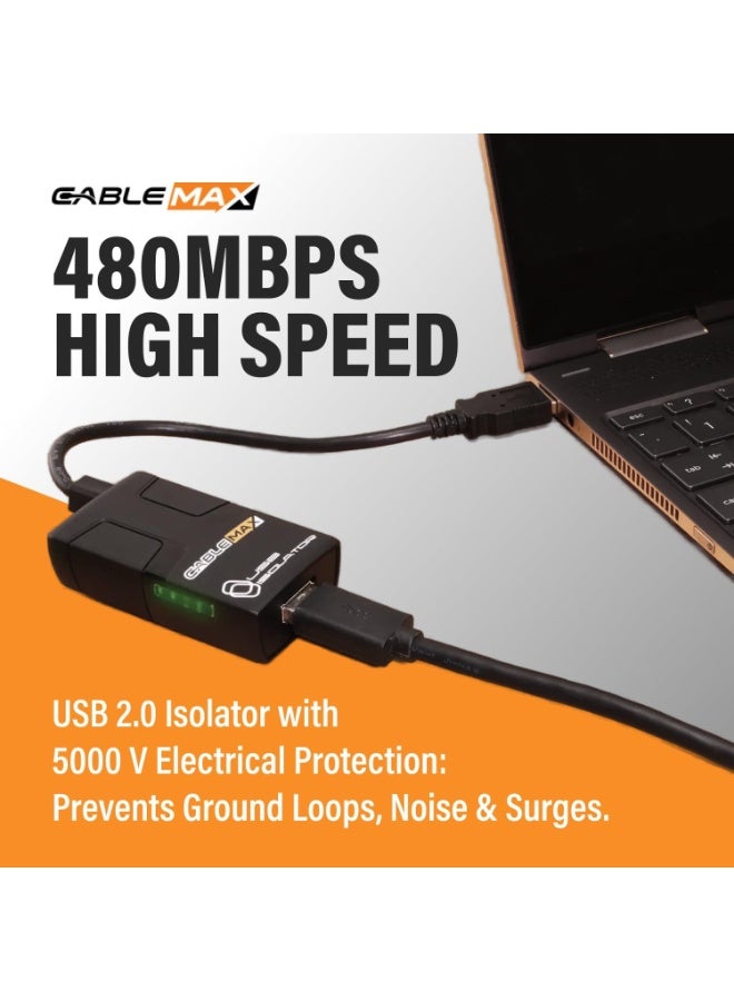 Cablemax USB 2.0 Isolator - Hi-Speed 480Mbps, Surge Protection, No Drivers Needed - Plug & Protect Your Investment - Image 2