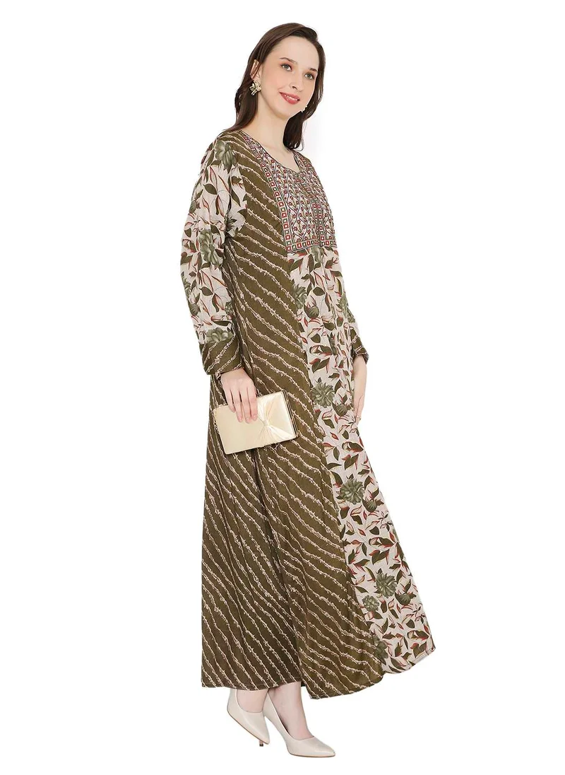 HANA & SARA UNIQUE THREAD EMBROIDERY WITH LONG PRINTED ARABIC KAFTAN JALABIYA DRESS