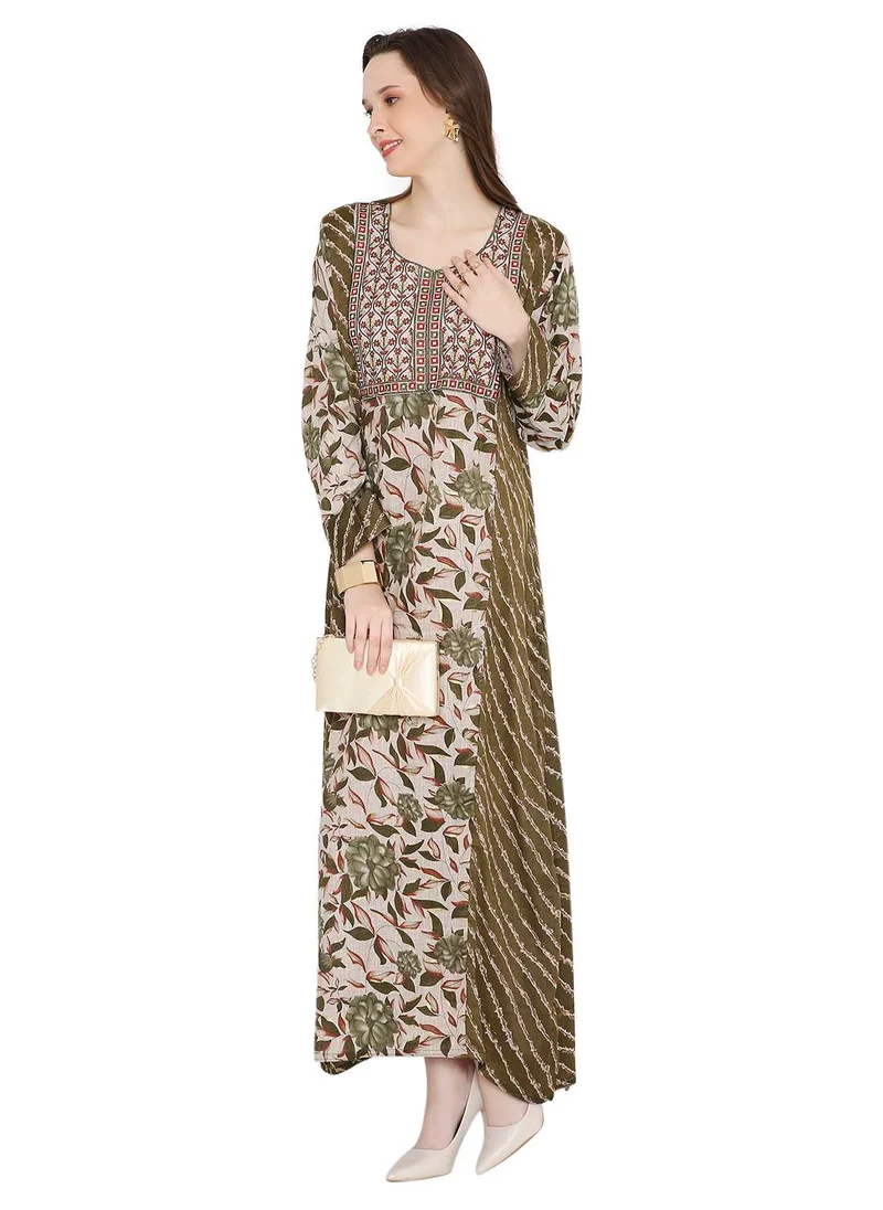 HANA & SARA UNIQUE THREAD EMBROIDERY WITH LONG PRINTED ARABIC KAFTAN JALABIYA DRESS