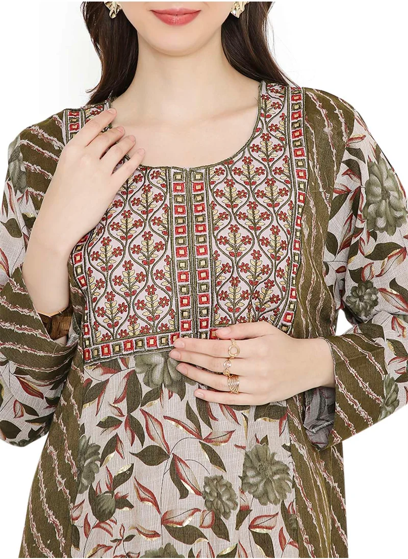 HANA & SARA UNIQUE THREAD EMBROIDERY WITH LONG PRINTED ARABIC KAFTAN JALABIYA DRESS