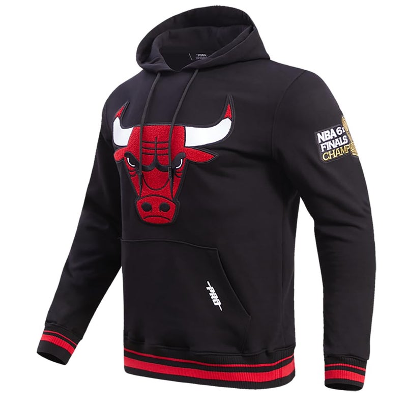 Pro Standard Mens NBA Chicago Bulls Retro Classics Pull Over Hoodie Black/Red/Black S - Image 2