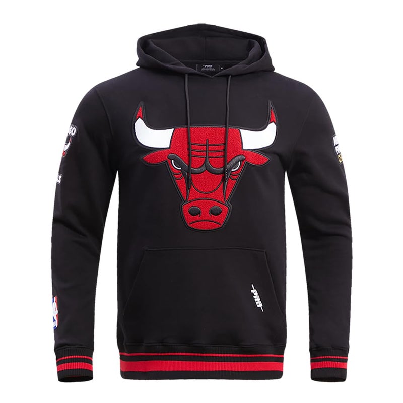 Pro Standard Mens NBA Chicago Bulls Retro Classics Pull Over Hoodie Black/Red/Black S - Image 1