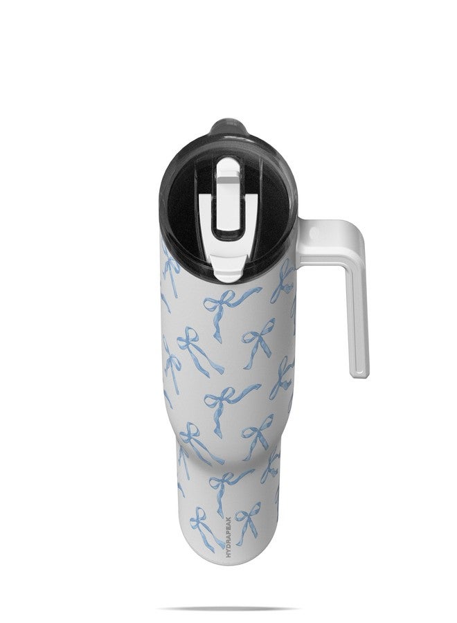 Hydrapeak Voyager 40 oz Tumbler with Handle and Straw, 100% Leakproof Insulated Tumbler with Sip and Straw Lid, Made of Stainless Steel, Cup Holder Friendly Base (Blue Bows) - Image 2