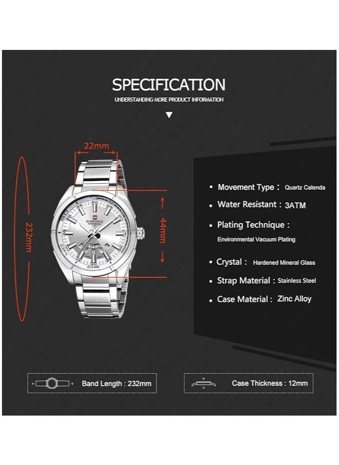 NAVIFORCE - Naviforce Men's  Stainless Steel Analogue Wrist Classic  Watch  NF9038 - Image 1