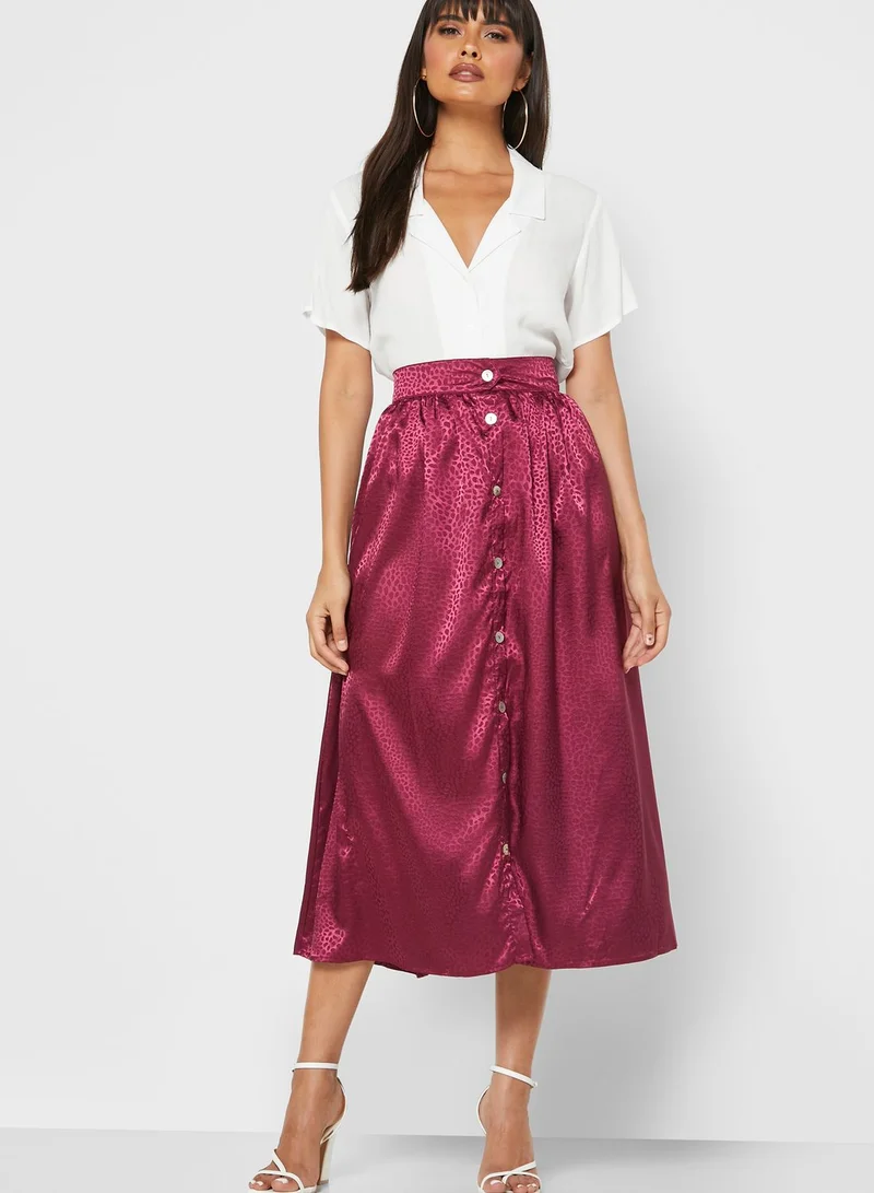 ELLA Textured Button Down Midi Skirt