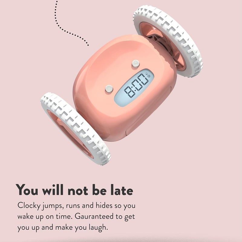 CLOCKY Extra Super Loud Alarm Clock for Heavy Sleepers Adults Kids Teens Bedroom, Move Jump Roll Run Away Easy to Set Smart Digital Alarm Clock on Wheels -Funny Gag Gift (Pink) - Image 2