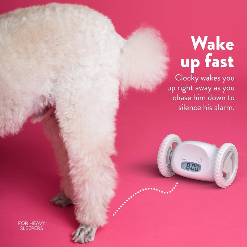 CLOCKY Extra Super Loud Alarm Clock for Heavy Sleepers Adults Kids Teens Bedroom, Move Jump Roll Run Away Easy to Set Smart Digital Alarm Clock on Wheels -Funny Gag Gift (Pink) - Image 4