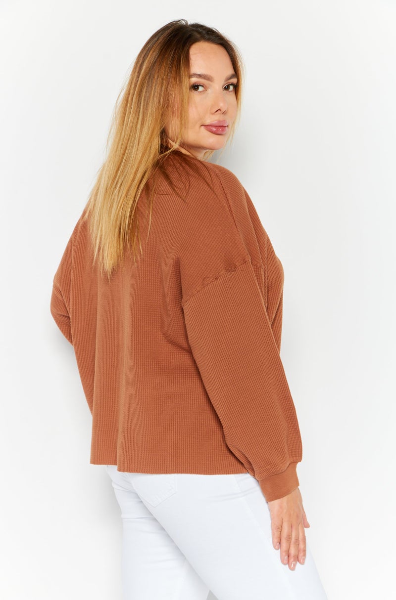 Sage Collective Women Round Neck Textured Sweater, Brown - Image 3