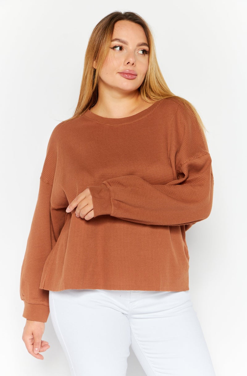 Sage Collective Women Round Neck Textured Sweater, Brown - Image 1