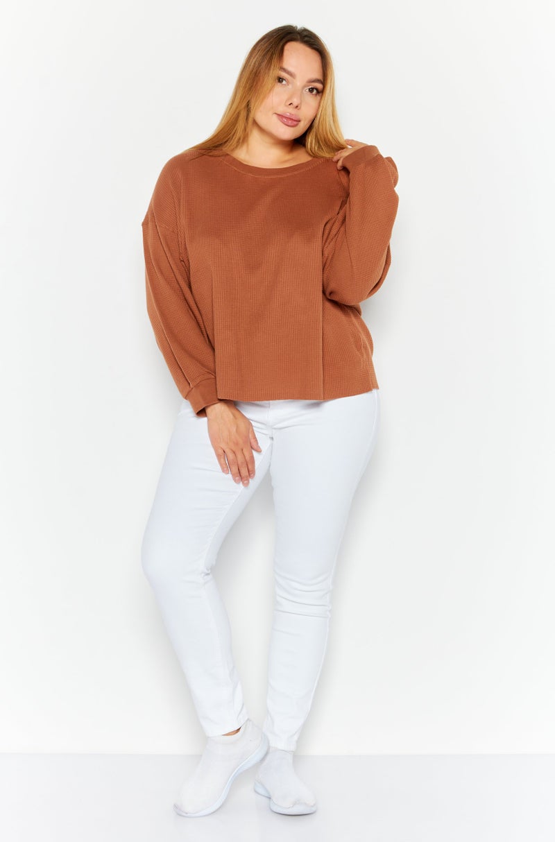 Sage Collective Women Round Neck Textured Sweater, Brown - Image 2