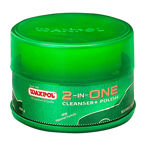 Waxpol 2-in-1 Car Cream Polish & Paint Cleaner 250g with Appliactor Sponge | Water Repellent Hydrophobic Gloss Finish Restores High Gloss Shine for Car, Bike & Scooters - Image 1
