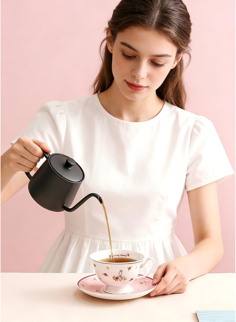 MOOCO Women's Gift Baskets Include (Ceramic Coffee Cup,Saucer,Key Chain,Card), Birthday Gift Set for Her,Ramadan Gift Basket, Wedding Gift Set, Ramadan Gift Box,Women's Friendship Care Package, Women's Friends Gift Set,Cute Rabbit Cup,Pink - Image 4